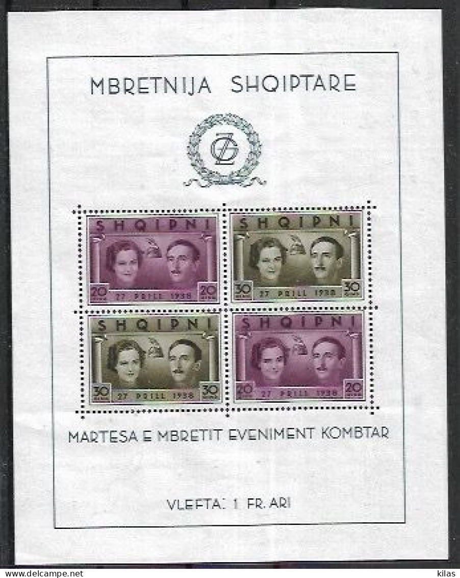 ALBANIA 1938 Royal Wedding Of King Zogu I No Gum - Albanien