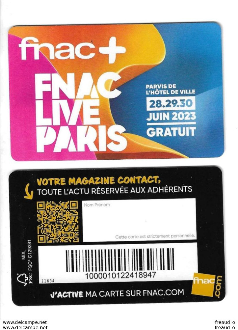 Carte Fidélité FNAC + LIVE PARIS - Avec QR Code Jaune - Gift Cards