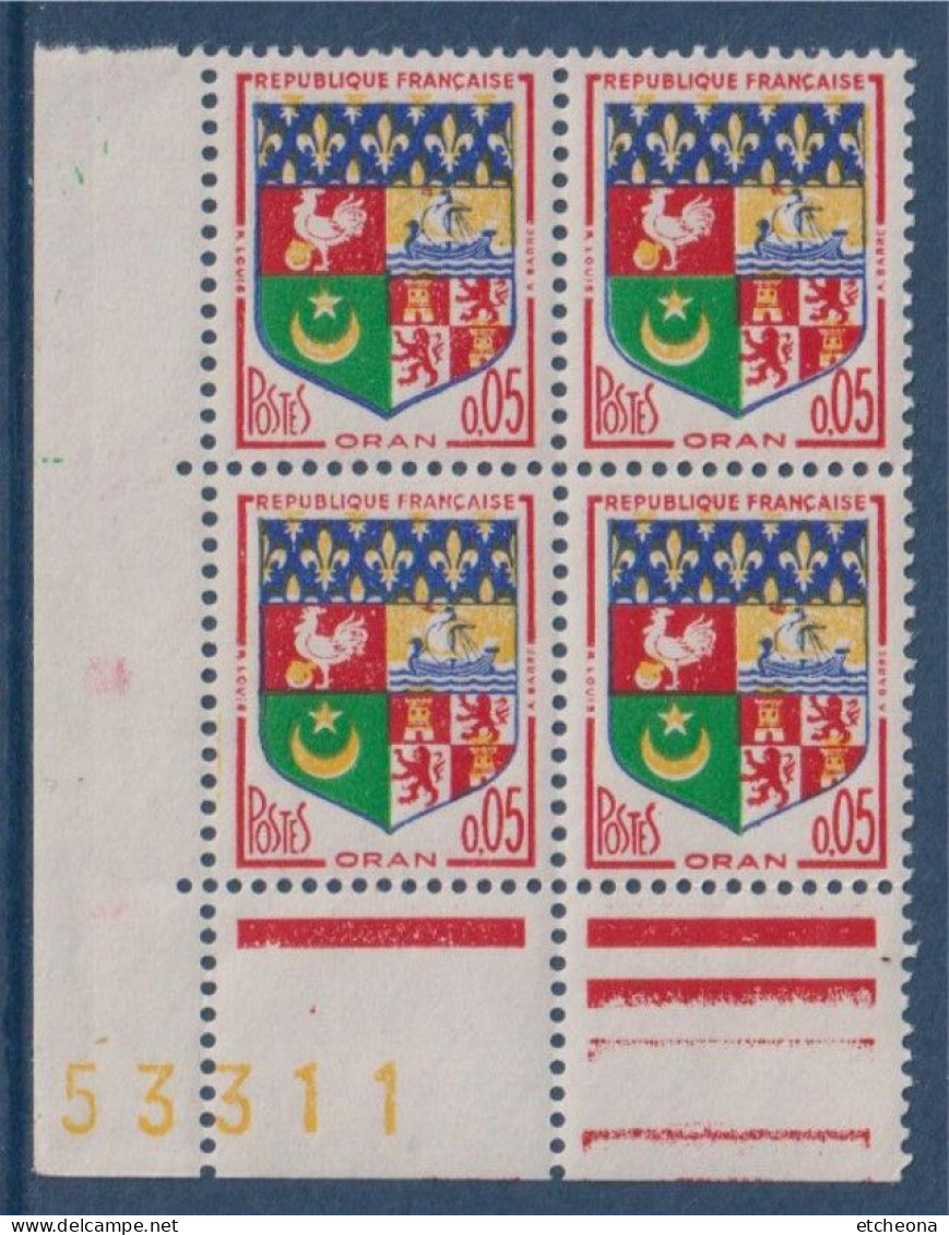 Oran  Blason De Villes N°1230A Bloc De 4 Timbres Neufs Coin De Feuille Numéroté 53311 Couleur Jaune Décalée - 1941-66 Stemmi E Stendardi