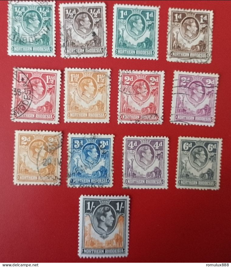 NORTHERN RHODESIA DEFINITIVE ISSUE 1938-1952 X13 USED STAMPS - Northern Rhodesia (...-1963)