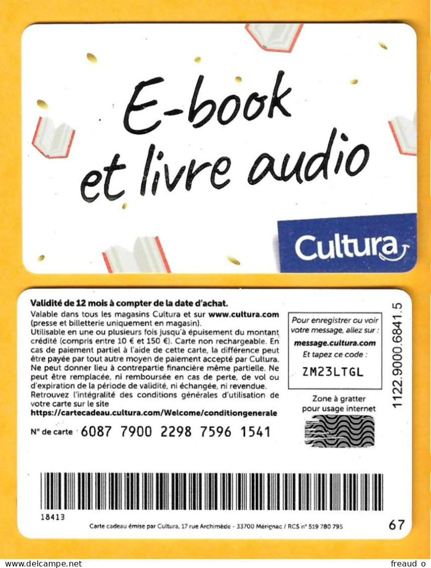 Carte Cadeau CULTURA - N°67 - E-book Et Livre Audio - Gift Cards