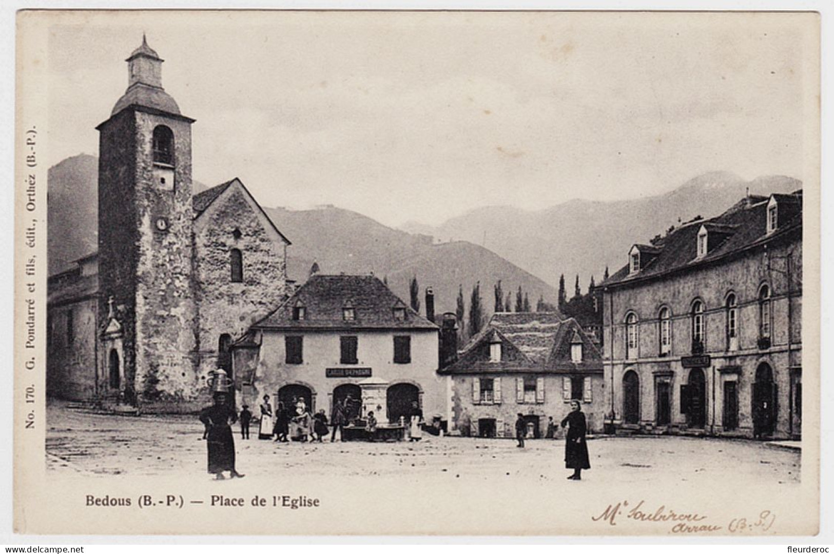 64 - B57576CPA - BEDOUS - ASPE - Place Eglise - Carte Pionniere - Parfait état - PYRENEES-ATLANTIQUES - Autres & Non Classés