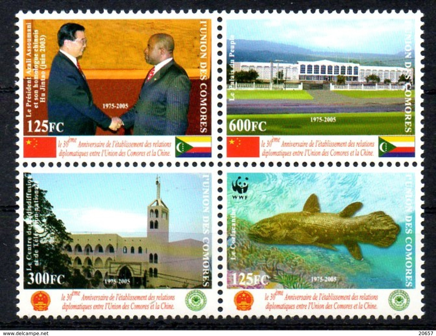 Comores 1179/82 China, Wwf, Drapeau, Cœlacanthe, Poisson Préhistorique, Radio Télécoms - Other & Unclassified
