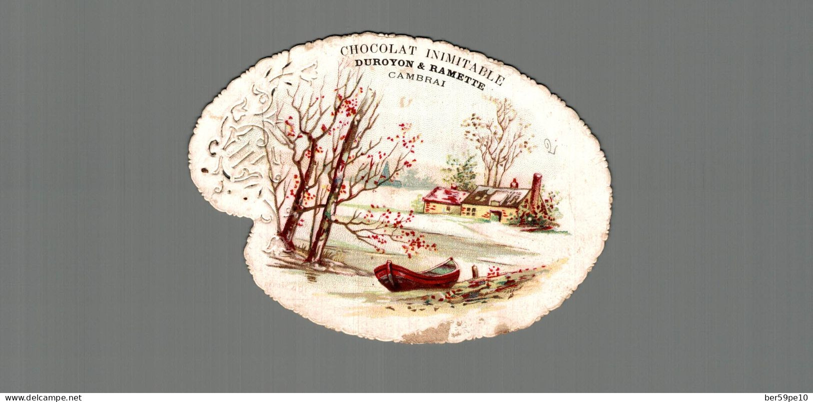 CHROMO DECOUPI FORME DE PALETTE CHOCOLAT INIMITABLE DUROYON & RAMETTE CAMBRAI JOLI PAYSAGE DE PRINTEMPS - Duroyon & Ramette