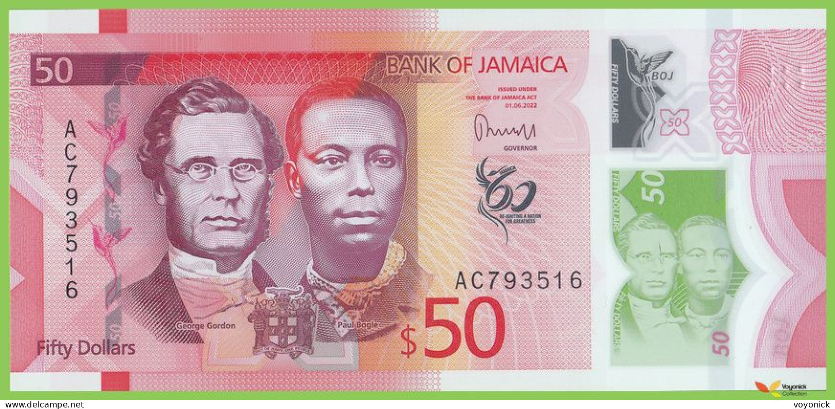 Voyo JAMAICA 50 Dollars 2022(2023) P96 B251a AC UNC Polymer Commemorative - Jamaica