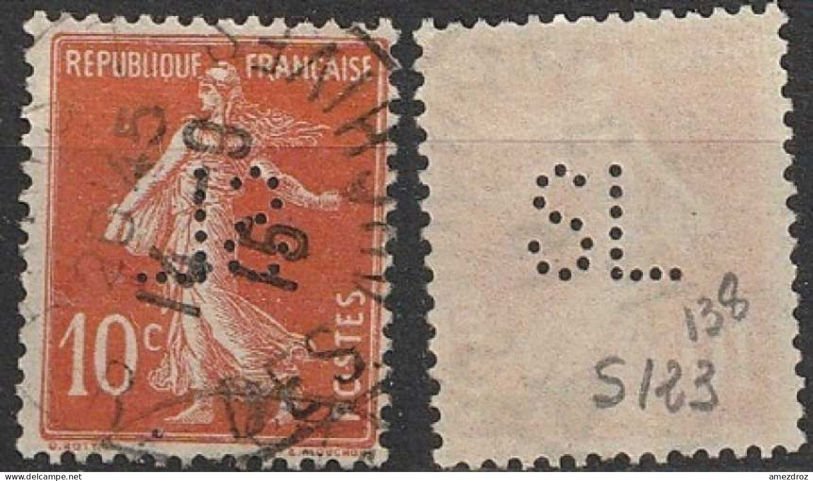 France Semeuse Perforée SL S123 N° 138 (F23) - Used Stamps