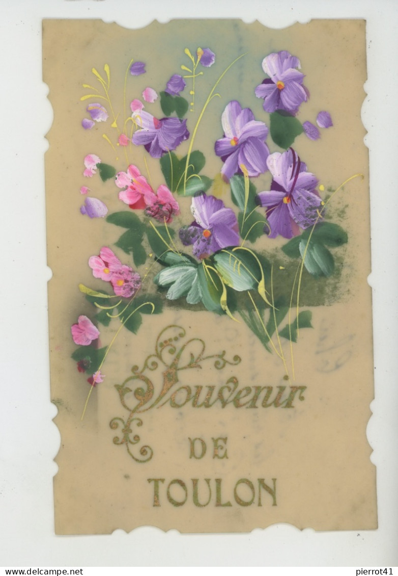 TOULON - Très Jolie Carte CELLULOID Fleurs Violettes "Souvenir De TOULON " - Toulon