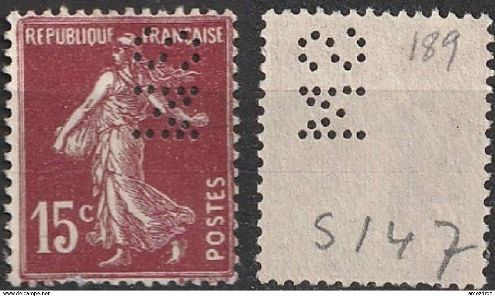 France Semeuse Perforée SM S147 N° 189 (F23) - Oblitérés