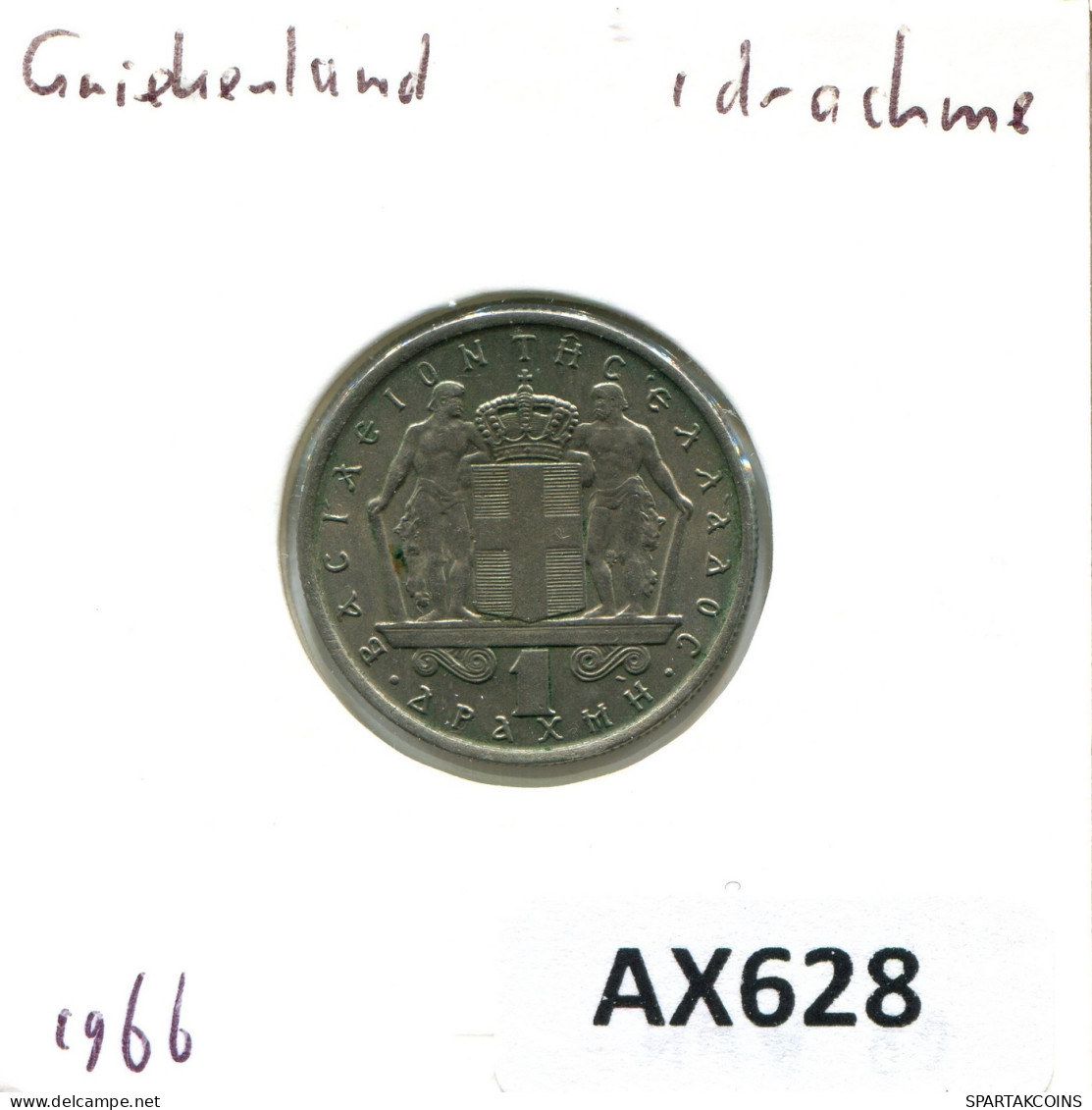 1 DRACHMA 1966 GRIECHENLAND GREECE Münze #AX628.D.A - Griechenland