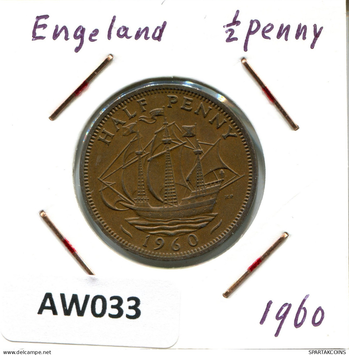 HALF PENNY 1960 UK GROßBRITANNIEN GREAT BRITAIN Münze #AW033.D.A - C. 1/2 Penny
