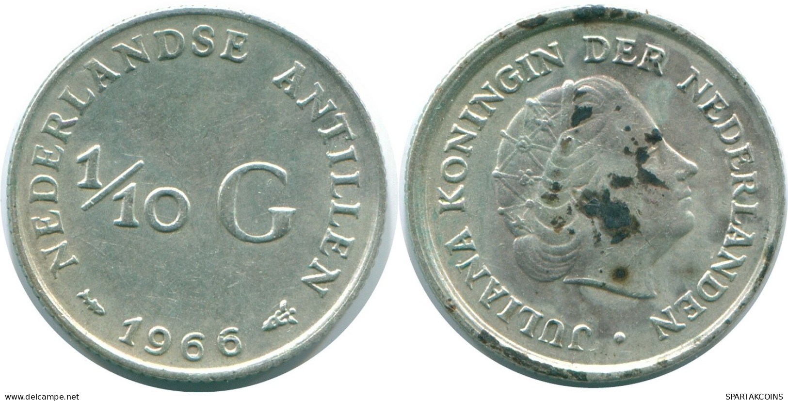 1/10 GULDEN 1966 NETHERLANDS ANTILLES SILVER Colonial Coin #NL12913.3.U.A - Nederlandse Antillen