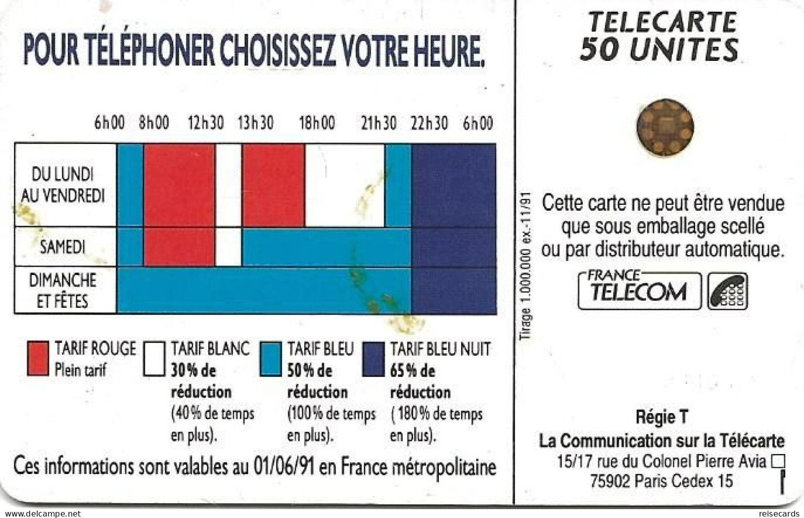 France: France Telecom 11/91 F207 Tarifs 18 H 00 - 1991