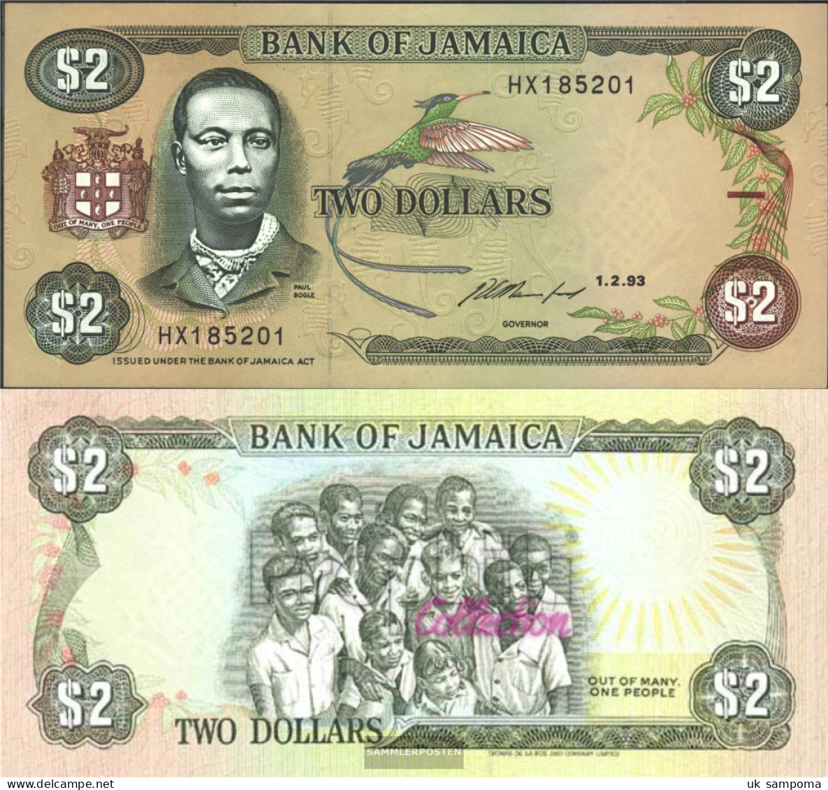 Jamaica Pick-number: 69e Uncirculated 1993 2 Dollars - Giamaica