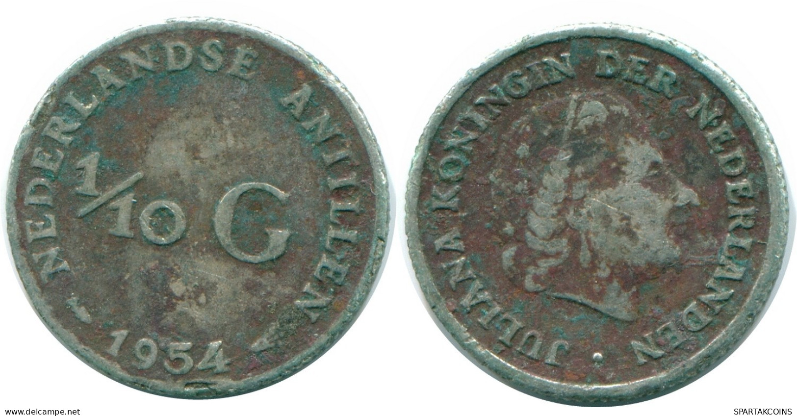 1/10 GULDEN 1954 NETHERLANDS ANTILLES SILVER Colonial Coin #NL12069.3.U.A - Nederlandse Antillen
