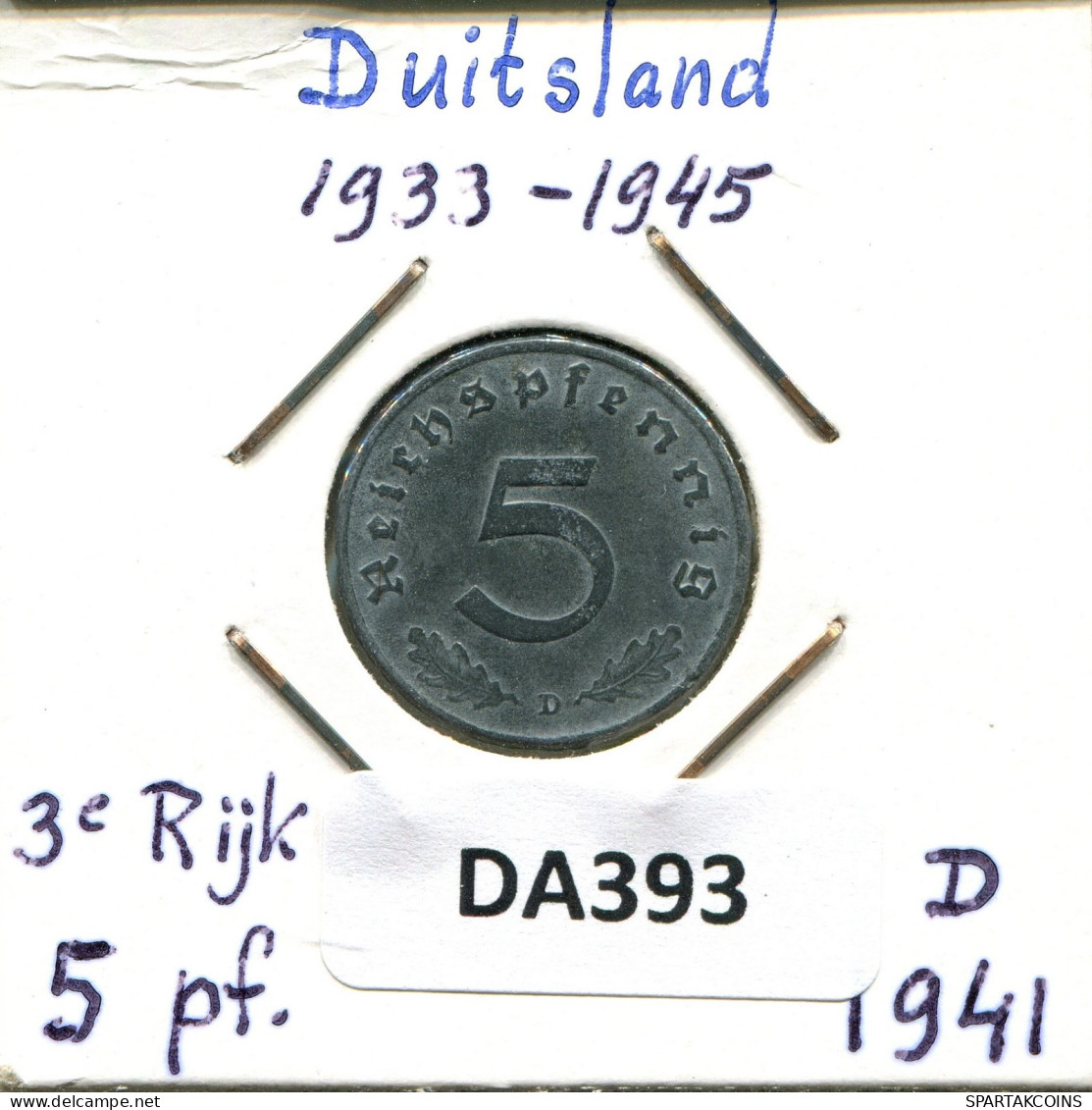 5 REICHSPFENNIG 1941 D DEUTSCHLAND Münze GERMANY #DA393.2.D.A - 5 Reichspfennig