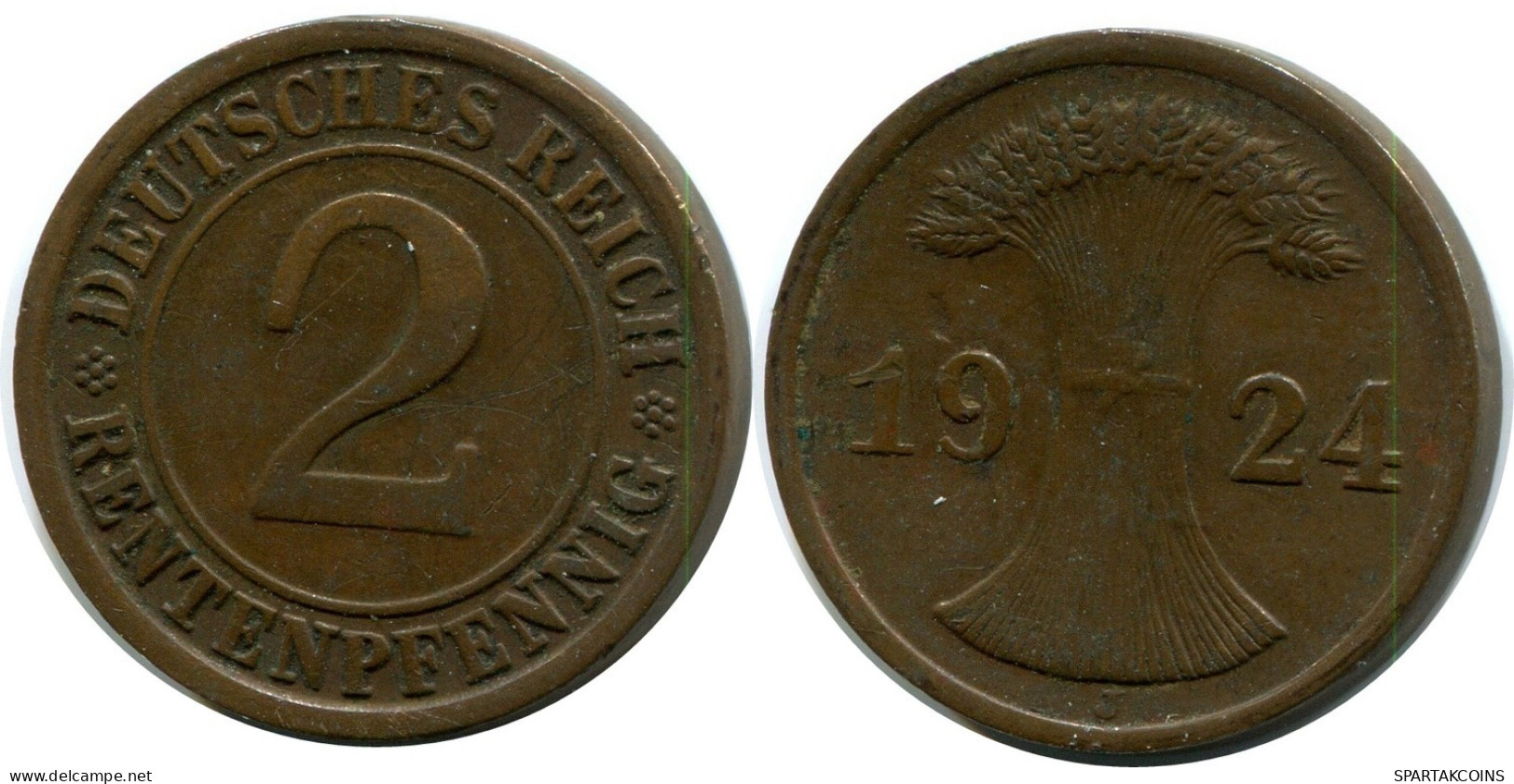 2 RENTENPFENNIG 1924 J ALLEMAGNE Pièce GERMANY #AX562.F.A - 2 Rentenpfennig & 2 Reichspfennig