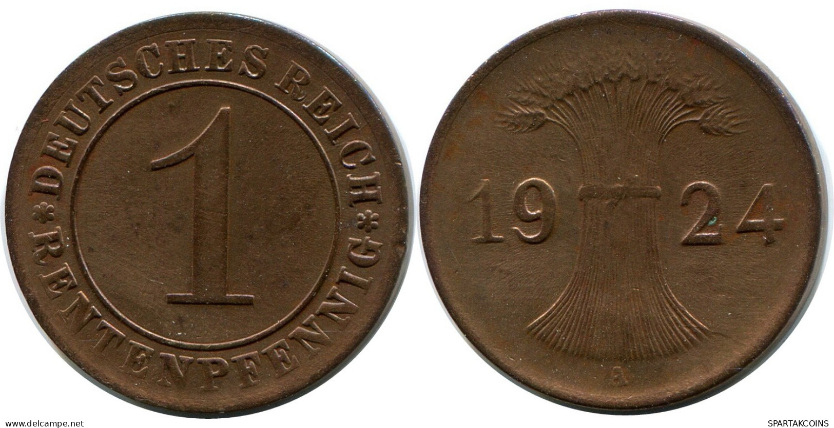 1 RENTENPFENNIG 1924 A DEUTSCHLAND Münze GERMANY #DB770.D.A - 1 Rentenpfennig & 1 Reichspfennig