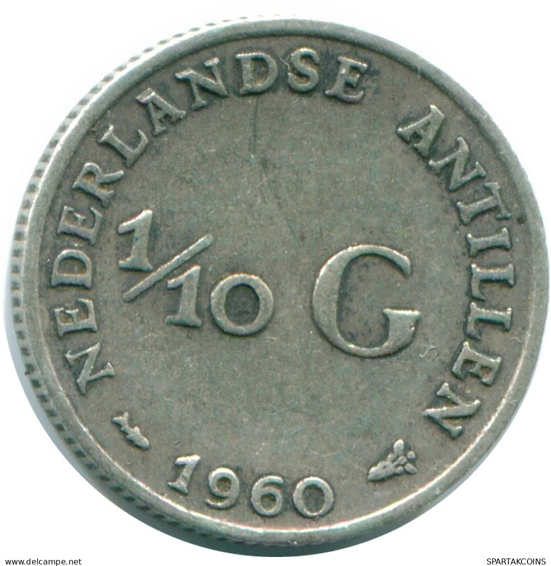 1/10 GULDEN 1960 ANTILLES NÉERLANDAISES ARGENT Colonial Pièce #NL12321.3.F.A - Antilles Néerlandaises