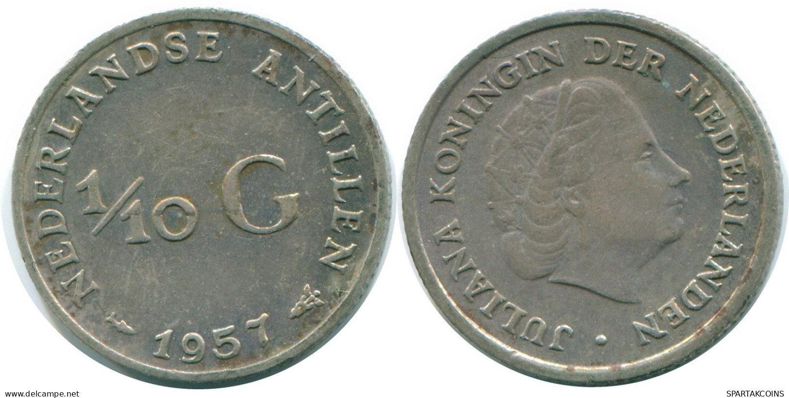 1/10 GULDEN 1957 NIEDERLÄNDISCHE ANTILLEN SILBER Koloniale Münze #NL12156.3.D.A - Nederlandse Antillen