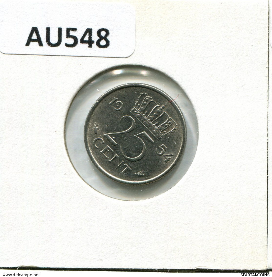 25 CENTS 1954 NETHERLANDS Coin #AU548.U.A - 1948-1980: Juliana