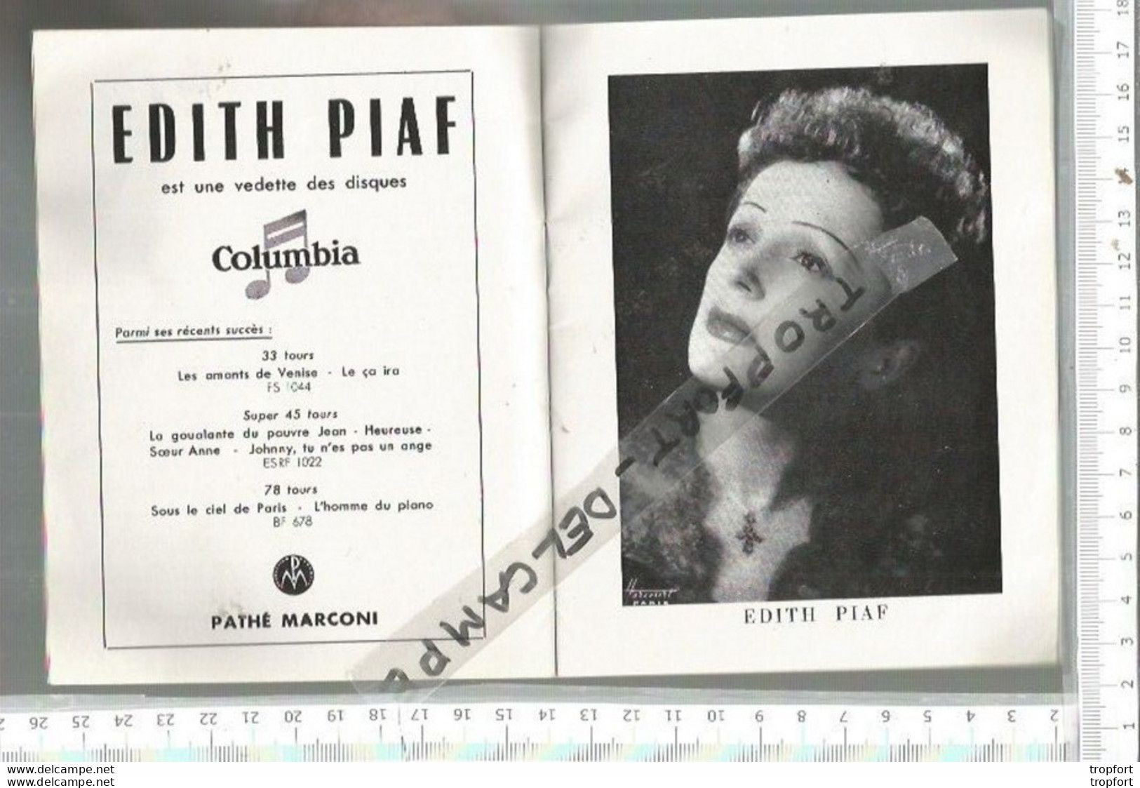 FF / PROGRAMME Ancien THEATRE L'OLYMPIA  EDITH PIAF   27  JANVIER 1955 - Programs