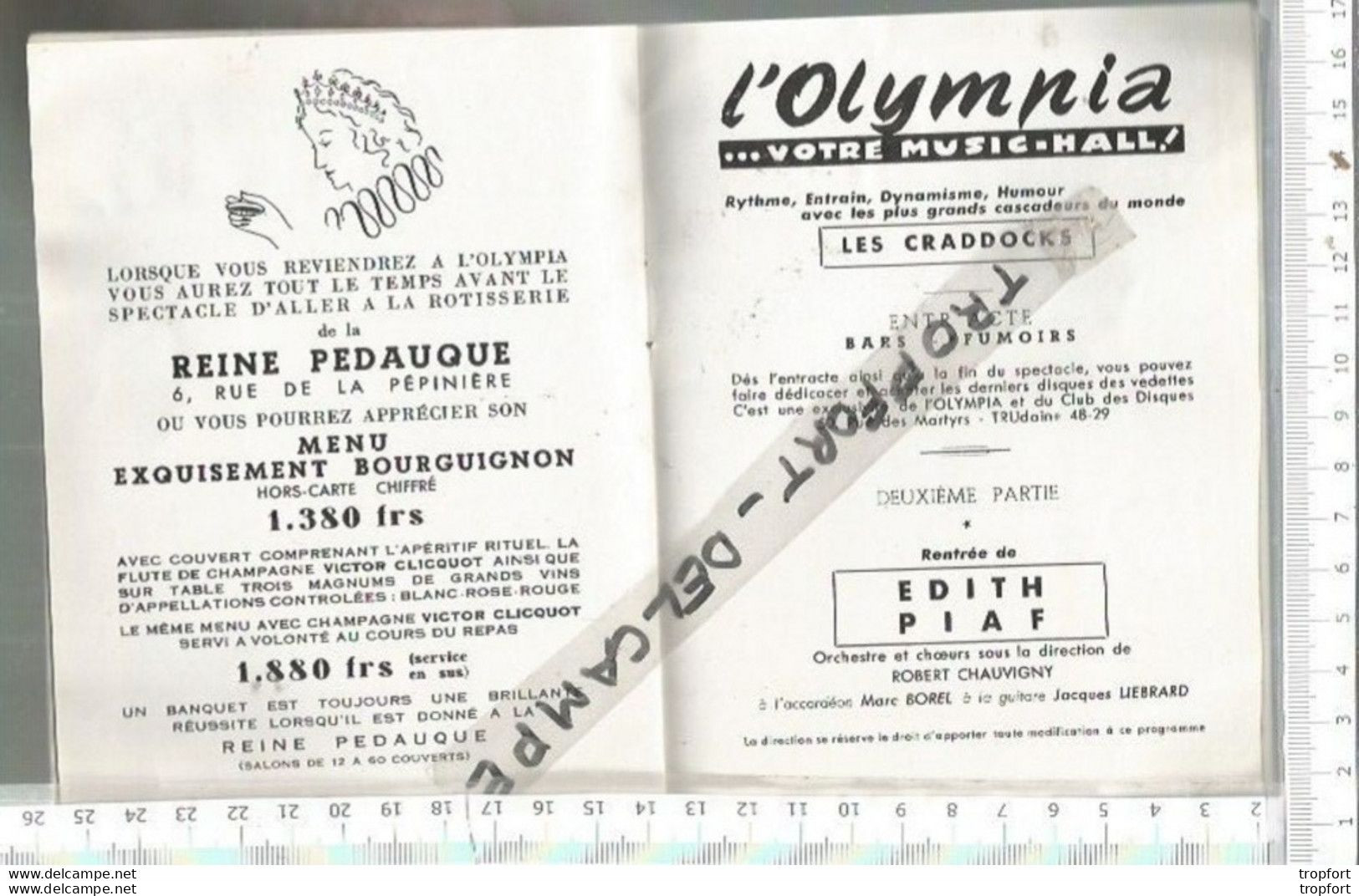 FF / PROGRAMME Ancien THEATRE L'OLYMPIA  EDITH PIAF   27  JANVIER 1955 - Programmes