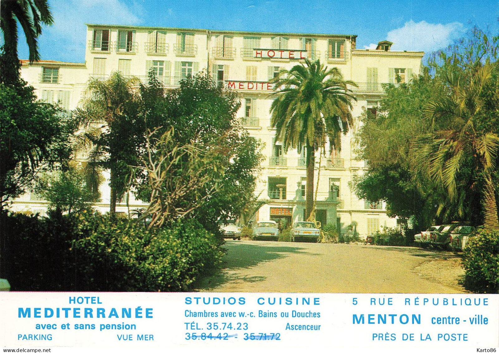 Menton * Hôtel Méditerranée , 5 Rue De La République * Cp Pub Publicité - Menton