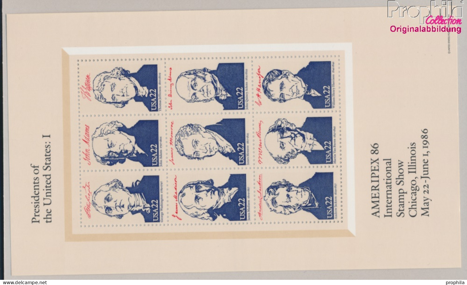 USA Block17 (kompl.Ausg.) Postfrisch 1986 Präsidenten Der USA I (10368279 - Nuovi