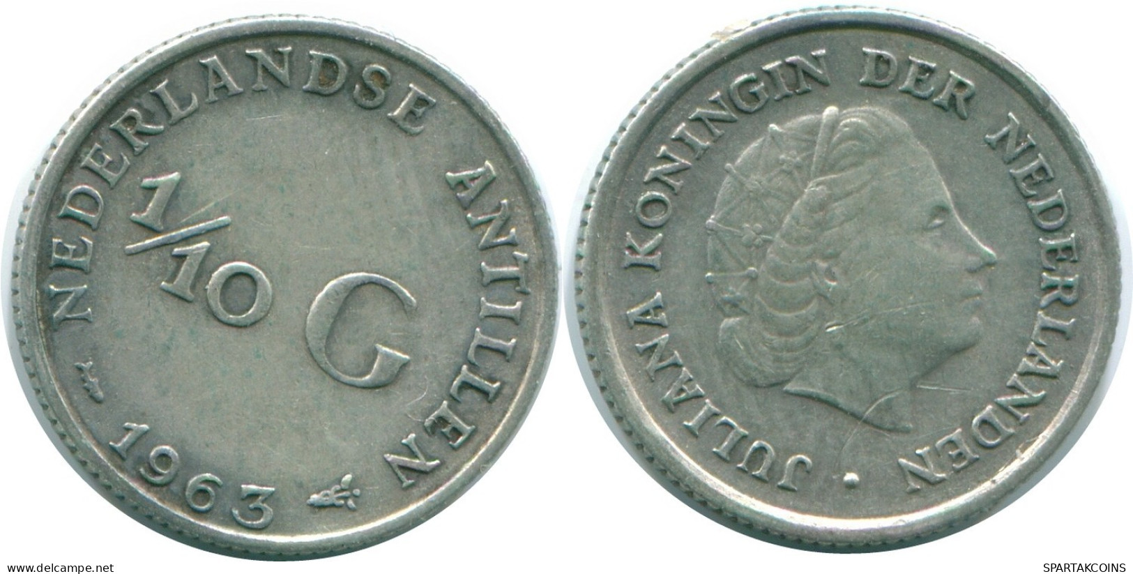 1/10 GULDEN 1963 NIEDERLÄNDISCHE ANTILLEN SILBER Koloniale Münze #NL12570.3.D.A - Nederlandse Antillen