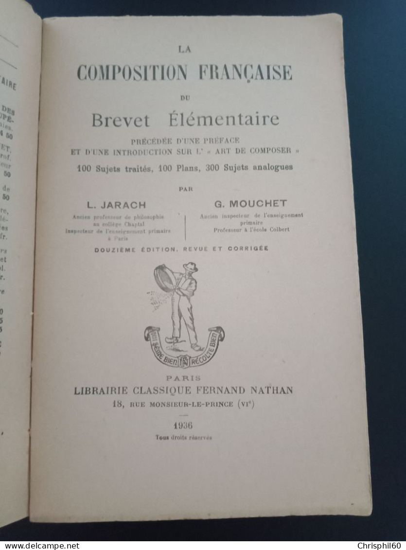 La Composition Française Du Brevet élémentaire - 1936 - L. Jarach Et G. Mouchet - - 1901-1940