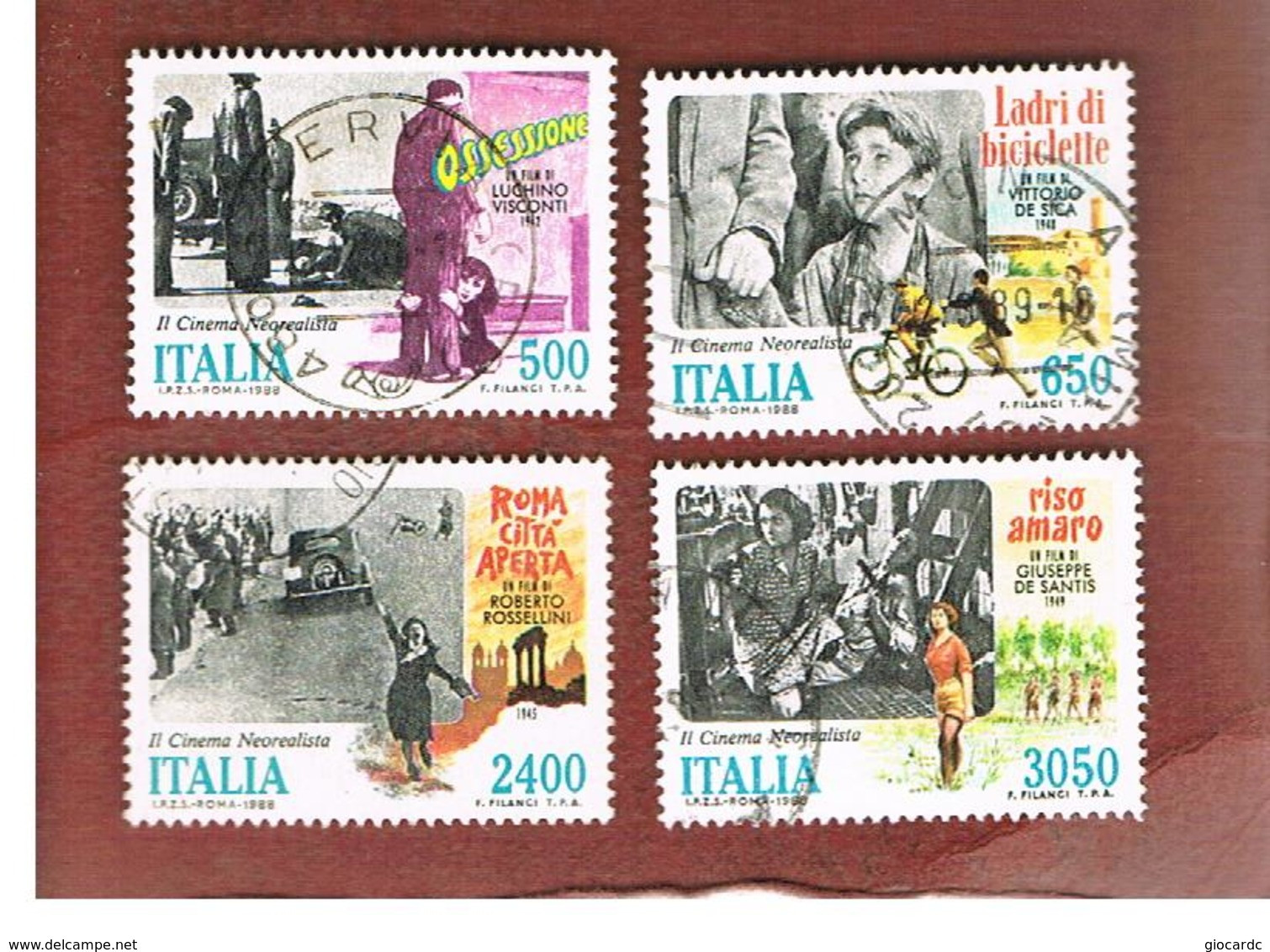 ITALIA REPUBBLICA  - UNIF. 1862.1865  -  1988    CINEMA ITALIANO (COMPLET SET OF 4)   -      USATO - RIF. 30754.55.56.57 - 1981-90: Gebraucht