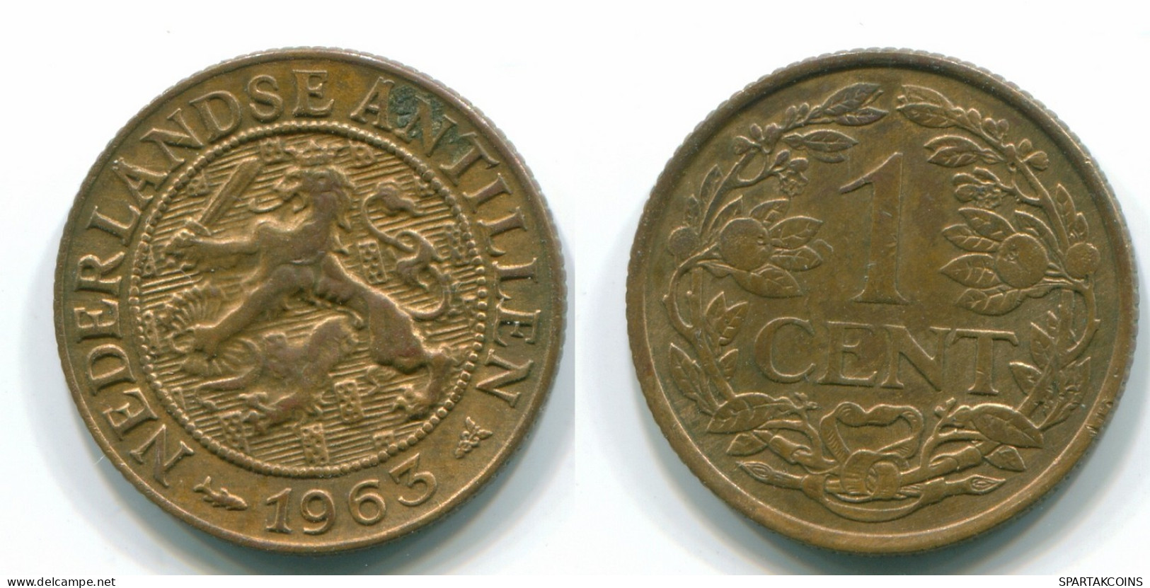 1 CENT 1963 NETHERLANDS ANTILLES Bronze Fish Colonial Coin #S11078.U.A - Antilles Néerlandaises