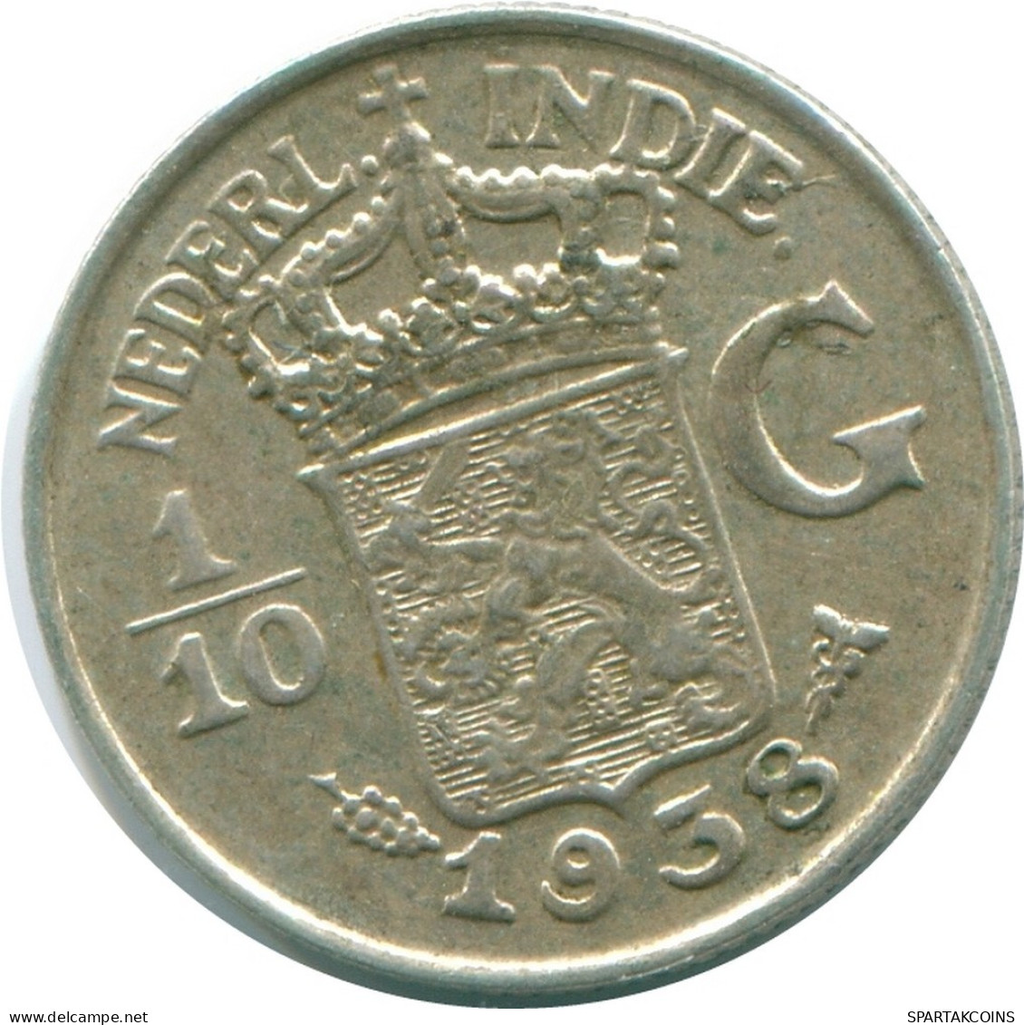 1/10 GULDEN 1938 NETHERLANDS EAST INDIES SILVER Colonial Coin #NL13495.3.U.A - Nederlands-Indië