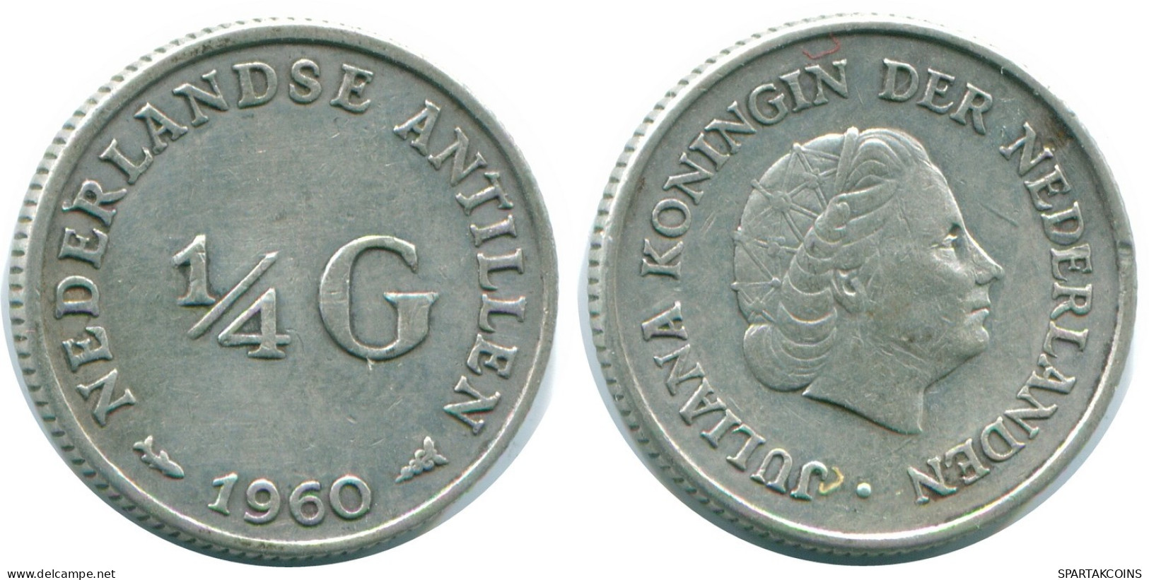 1/4 GULDEN 1960 NIEDERLÄNDISCHE ANTILLEN SILBER Koloniale Münze #NL11054.4.D.A - Niederländische Antillen