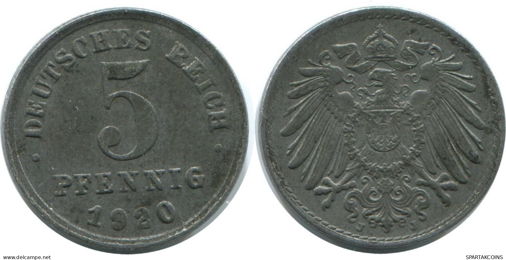5 PFENNIG 1920 J GERMANY Coin #AE305.U.A - 5 Renten- & 5 Reichspfennig