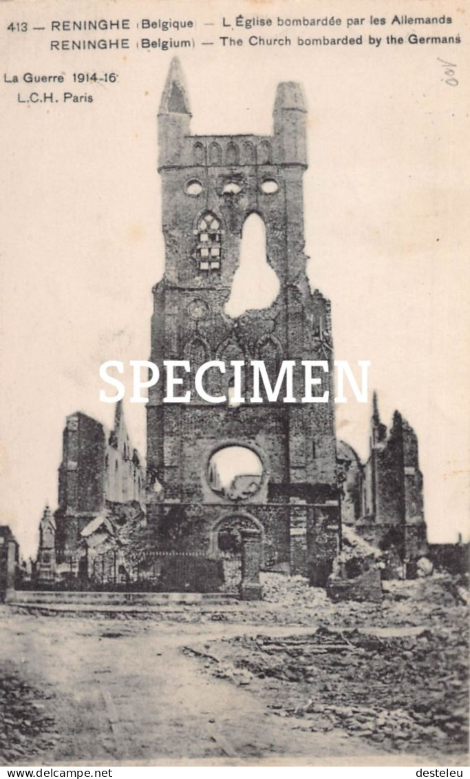 L'église Bombardée Par Les Allemands - Reninghe - Lo-Reninge