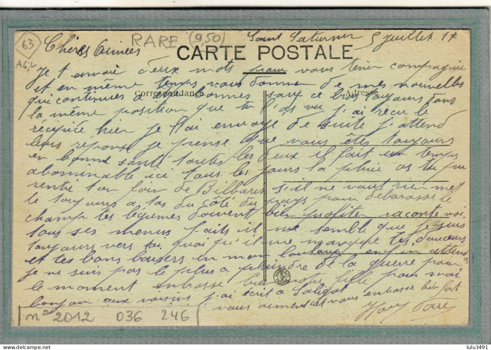 CPA (63) SAINT-SATURNIN - Mots Clés: Hôpital Auxiliaire, Complémentaire, Croix Rouge, Militaire, Temporaire - 1917 - Autres & Non Classés