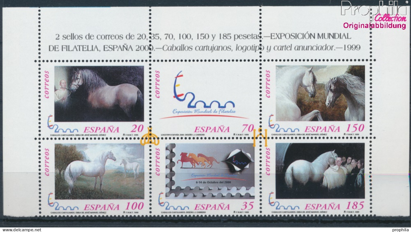 Spanien 3512-3517 Sechserblock (kompl.Ausg.) Postfrisch 1999 Briefmarkenausstellung (10368439 - Neufs