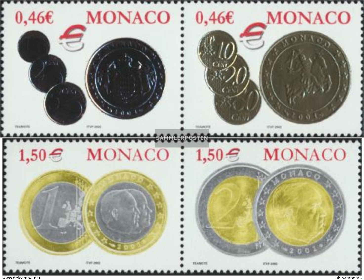 Monaco 2609-2612 Couples (complete Issue) Unmounted Mint / Never Hinged 2002 Euro-Introduction - Ungebraucht