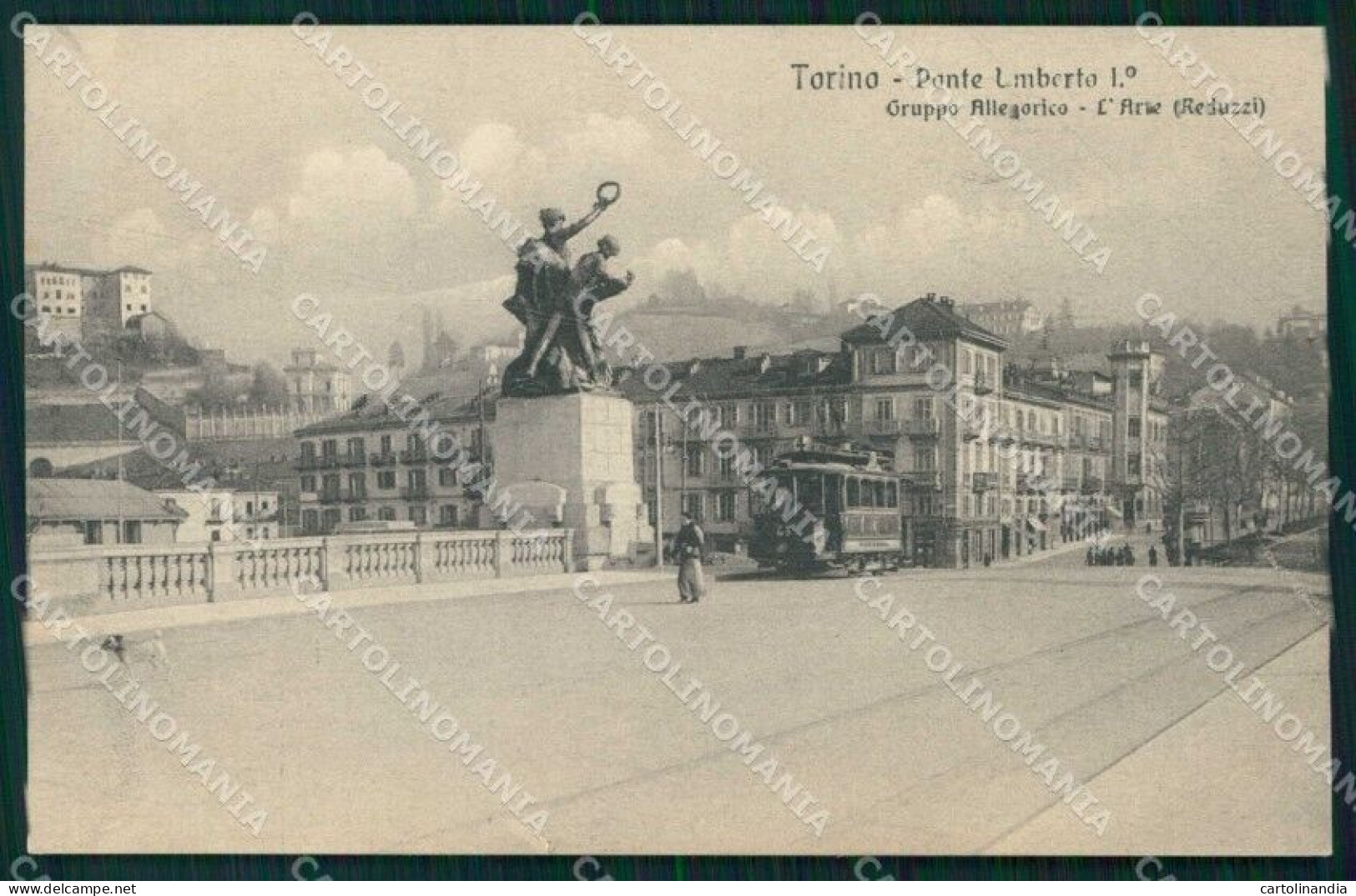 Torino Città Ponte Umberto I Tram Gruppo Allegorico Arte Cartolina MZ9108 - Andere & Zonder Classificatie