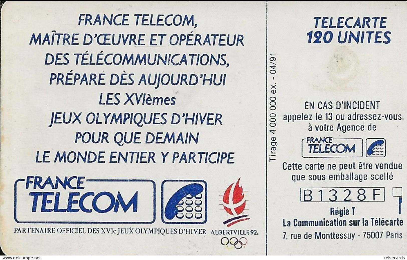 France: France Telecom 04/91 F151 Skieur - 1991