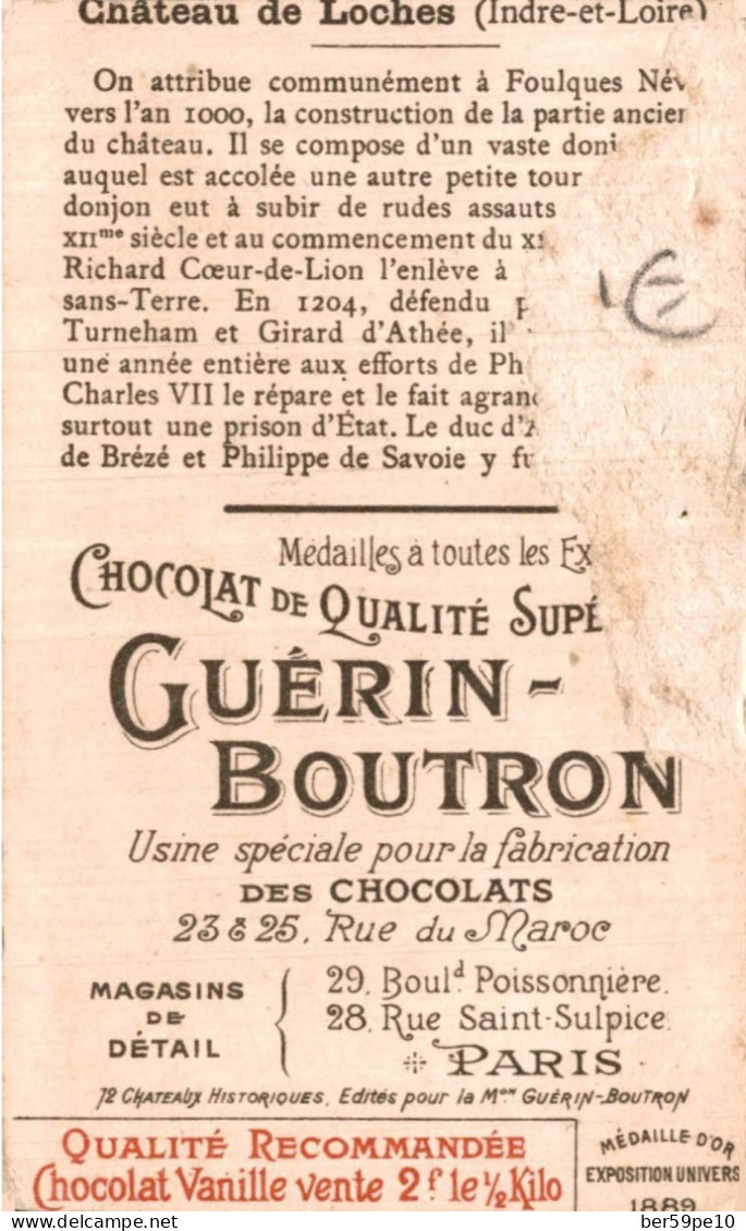 CHROMO CHOCOLAT GUERIN-BOUTRON CHATEAU DE LOCHE (INDRE ET LOIRE) - Guérin-Boutron