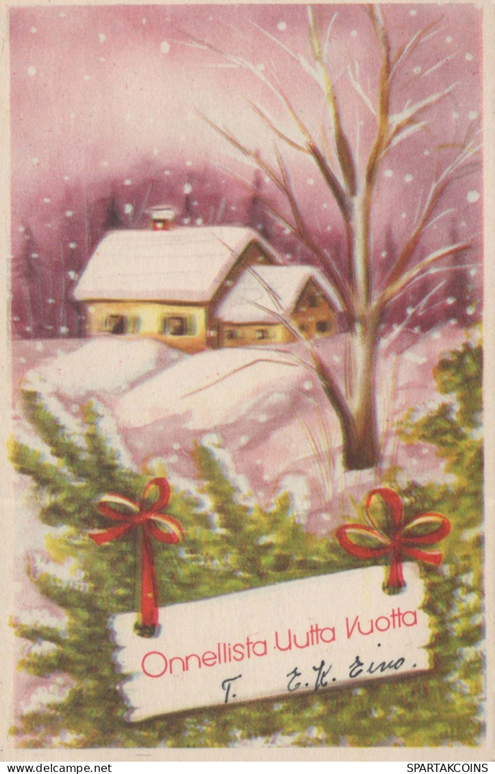 Bonne Année Noël FLEURS Vintage Carte Postale CPSMPF #PKD728.A - Nouvel An