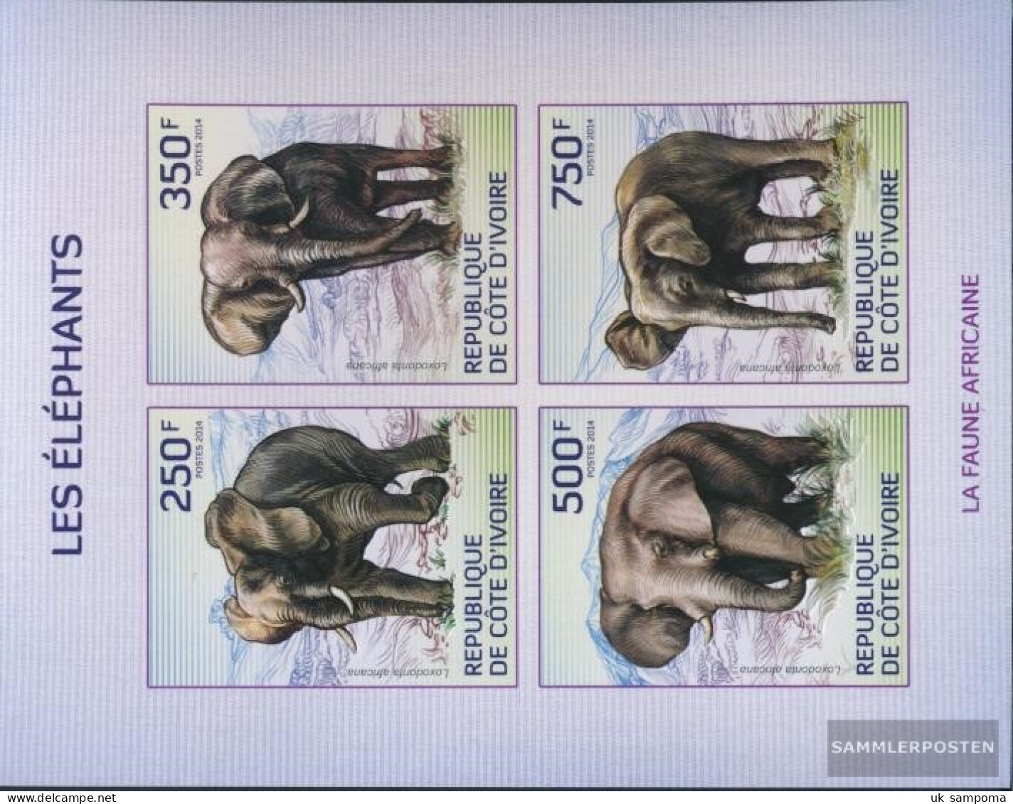 The Ivory Coast 1609-1612B Sheetlet (complete Issue) Ungezähnte Stamps Unmounted Mint / Never Hinged 2014 Savannenelefa - Ivory Coast (1960-...)