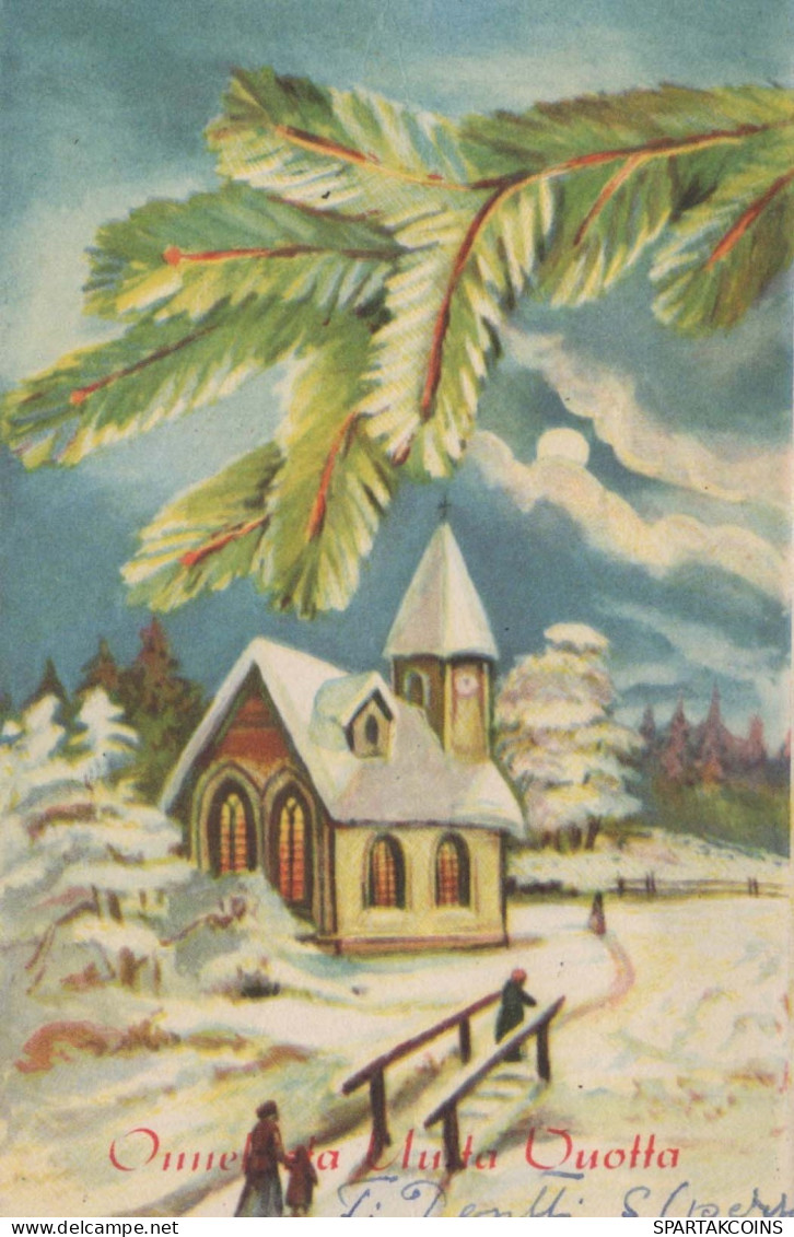 Feliz Año Navidad IGLESIA Vintage Tarjeta Postal CPSMPF #PKD101.A - Nouvel An