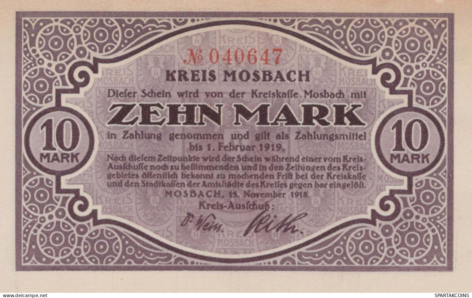 10 MARK 1918 Stadt MOSBACH Baden UNC DEUTSCHLAND Notgeld Papiergeld Banknote #PK758 - Lokale Ausgaben