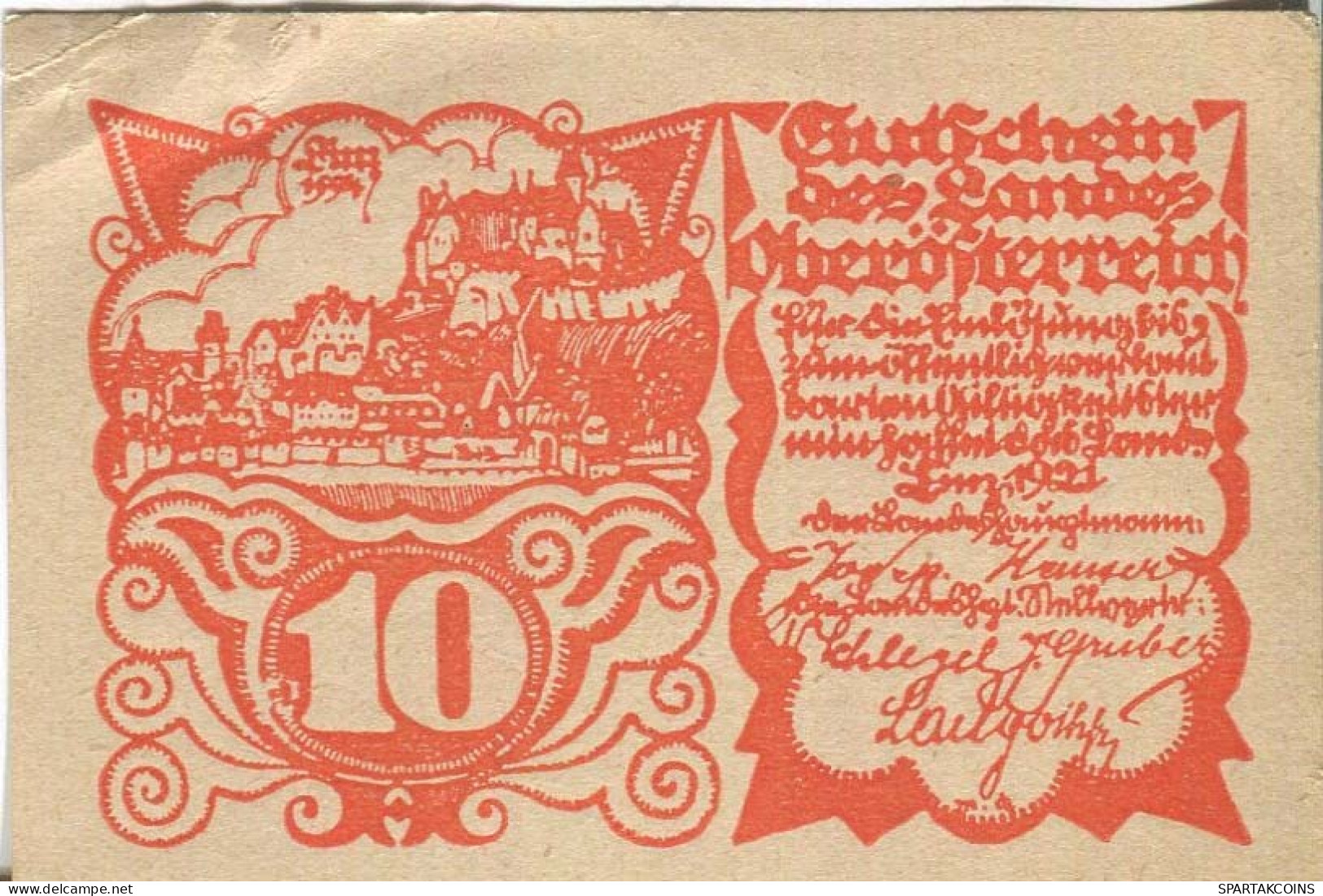 10 HELLER 1921 Stadt Oberösterreich Österreich Notgeld Papiergeld Banknote #PL764 - Lokale Ausgaben