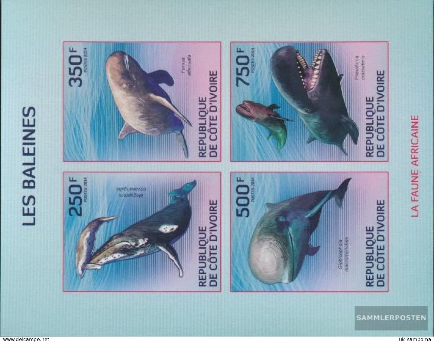 The Ivory Coast 1579-1582B Sheetlet (complete Issue) Ungezähnte Stamps Unmounted Mint / Never Hinged 2014 Whales - Ivory Coast (1960-...)