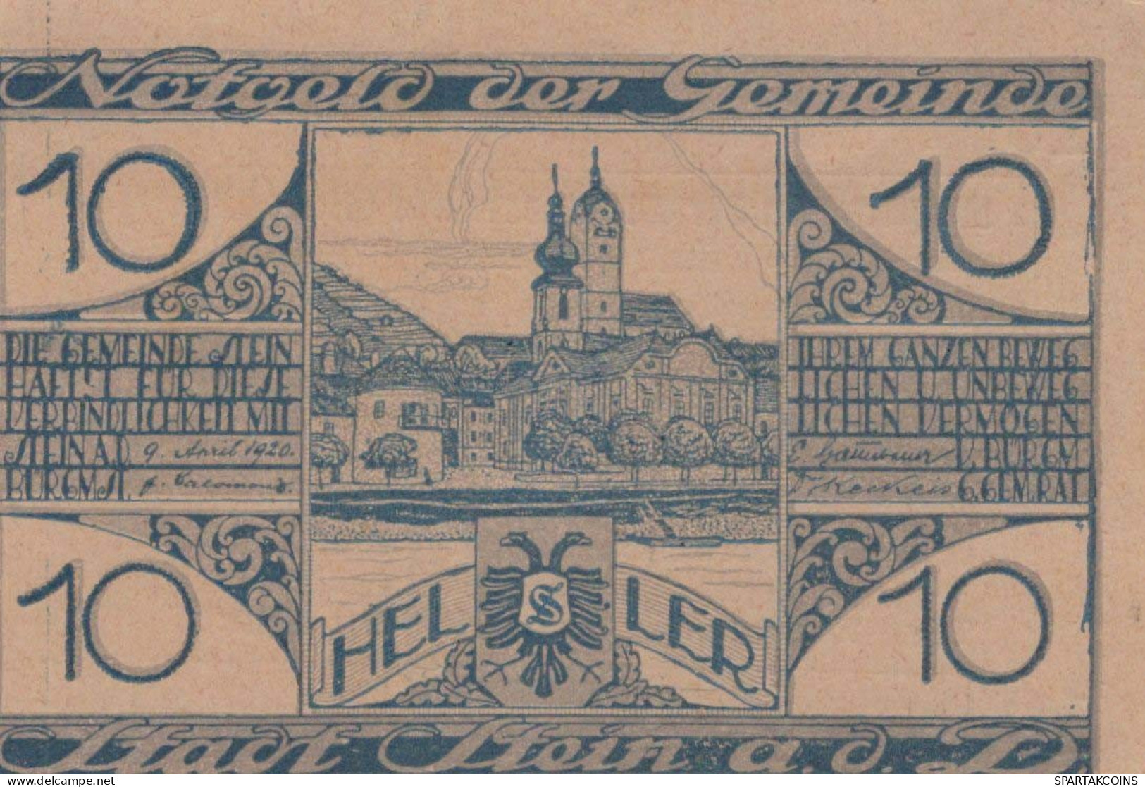 10 HELLER 1920 Stadt STEIN AN DER DONAU Niedrigeren Österreich Notgeld #PF057 - [11] Emissions Locales