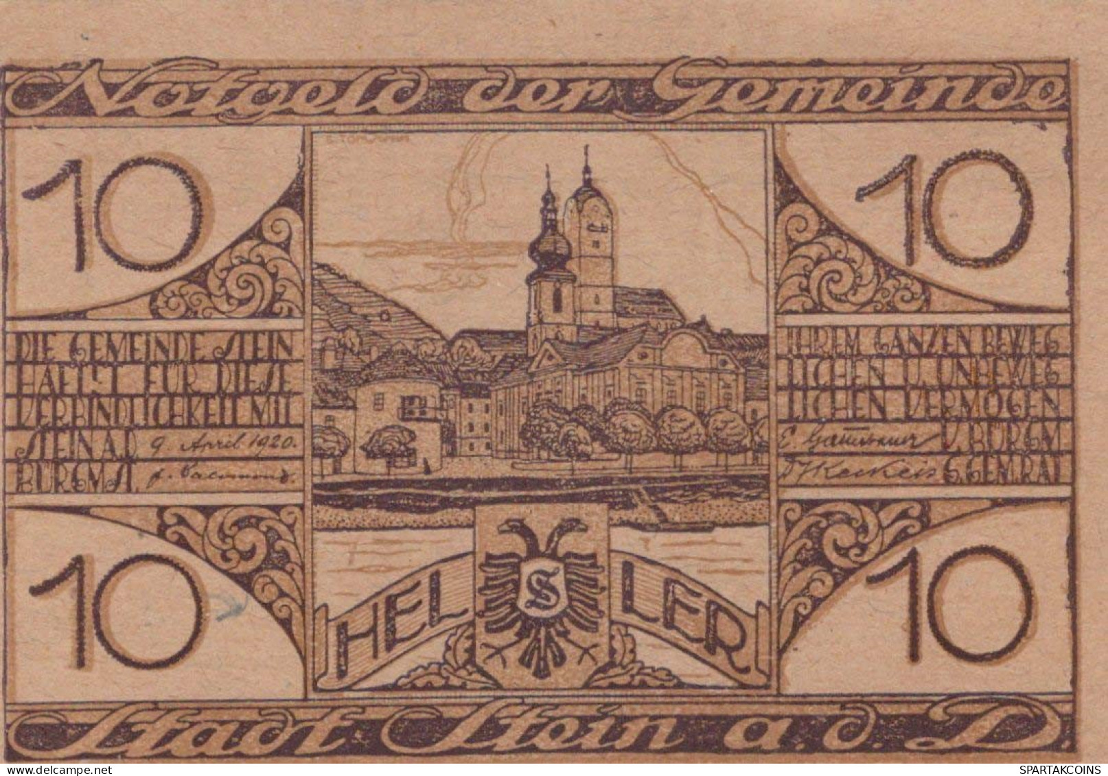 10 HELLER 1920 Stadt STEIN AN DER DONAU Niedrigeren Österreich Notgeld #PE892 - [11] Emissions Locales